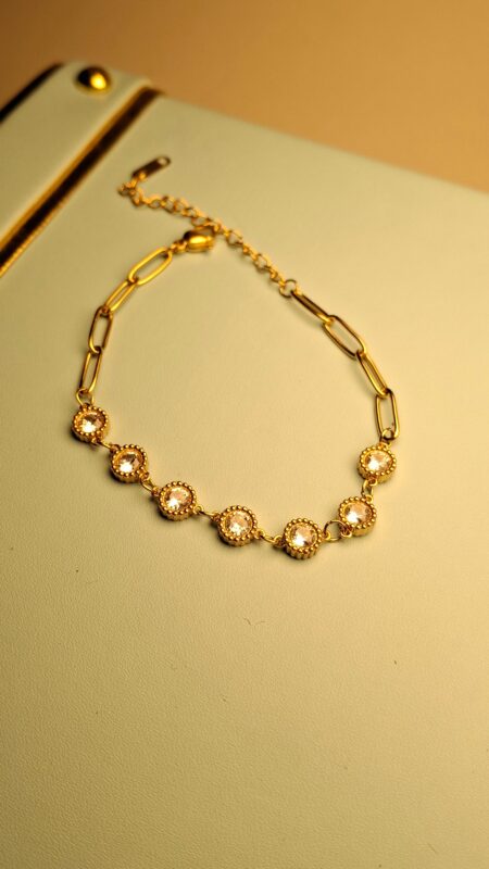 Anti Tarnish Golden Chain Bracelet with Crystals