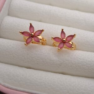 Golden Marquise Pink Floral Earrings