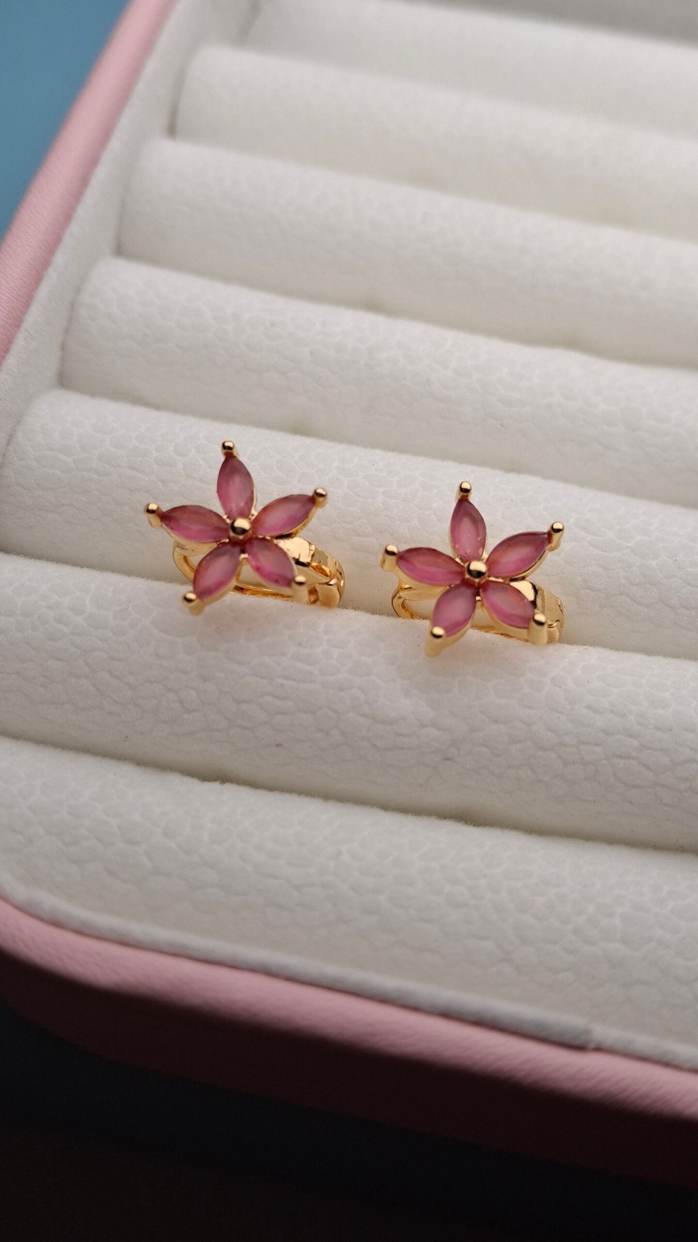 20251005_182536 Golden Marquise Pink Floral Earrings