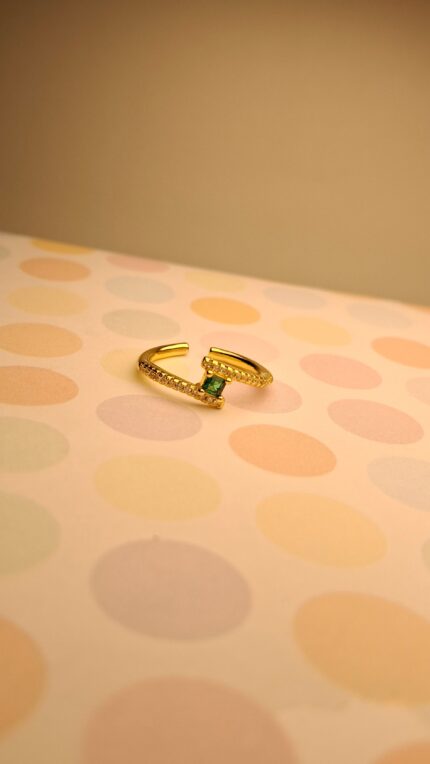 Anti Tarnish Golden Ring with Green Stone