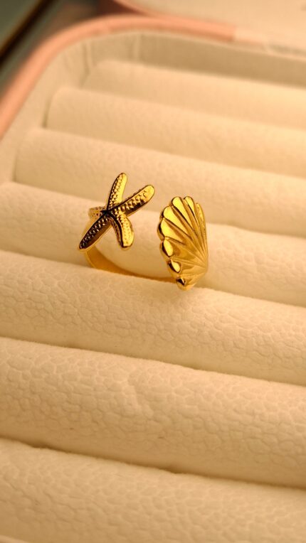 Golden Starfish Seashell Anti Tarnish Ring by Craft & Tell – waterproof, skin-safe daily wear jewellery for women