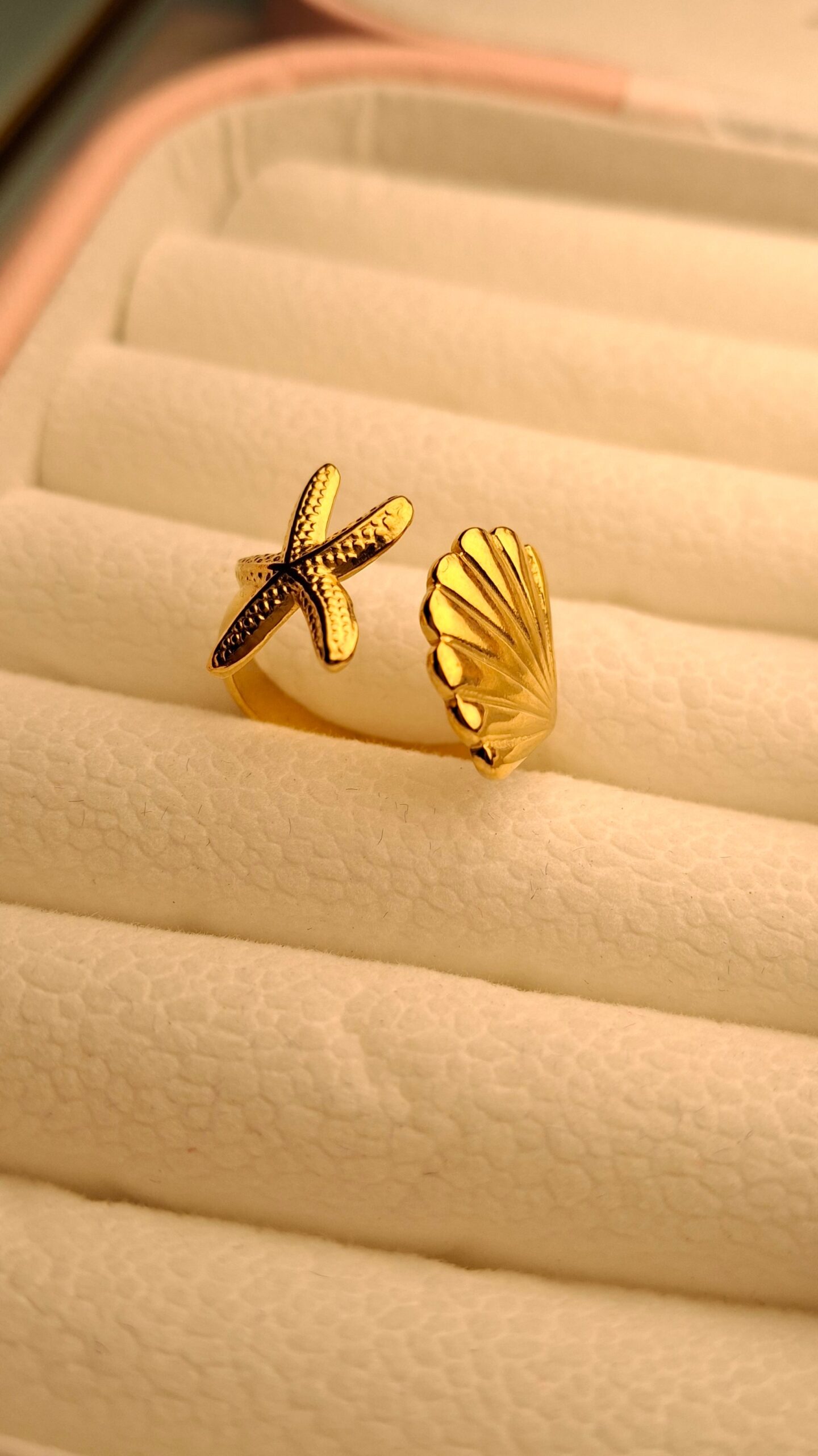 20251005_183607 Golden Starfish Seashell Anti Tarnish Ring by Craft & Tell – waterproof, skin-safe daily wear jewellery for women